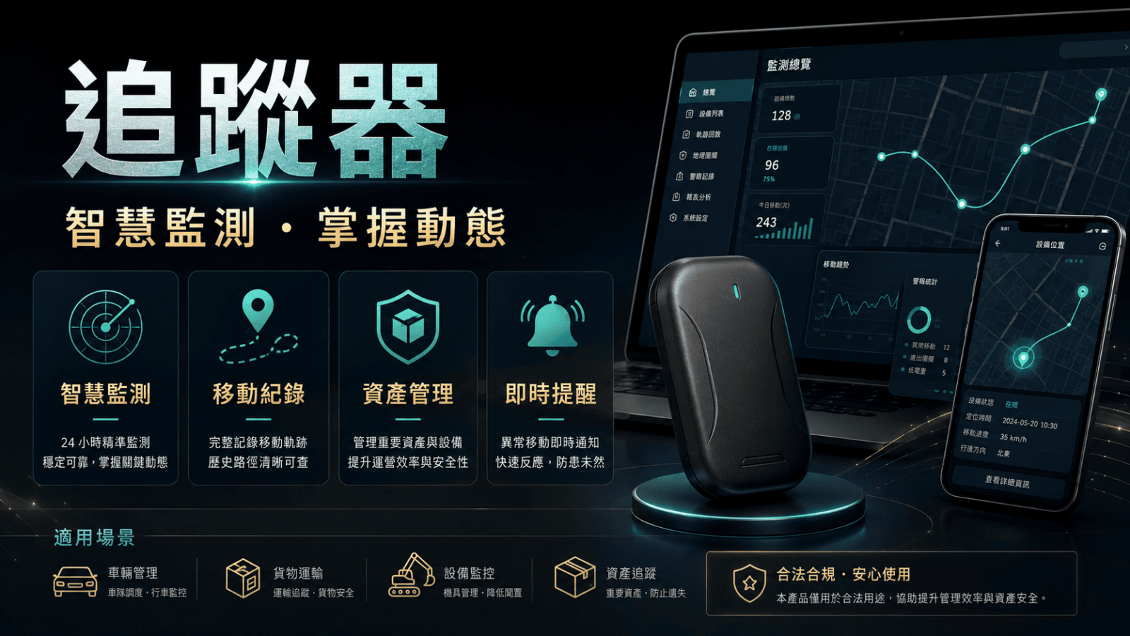 追蹤器是用來掌握人員、車輛、寵物、貨物或資產位置的設備